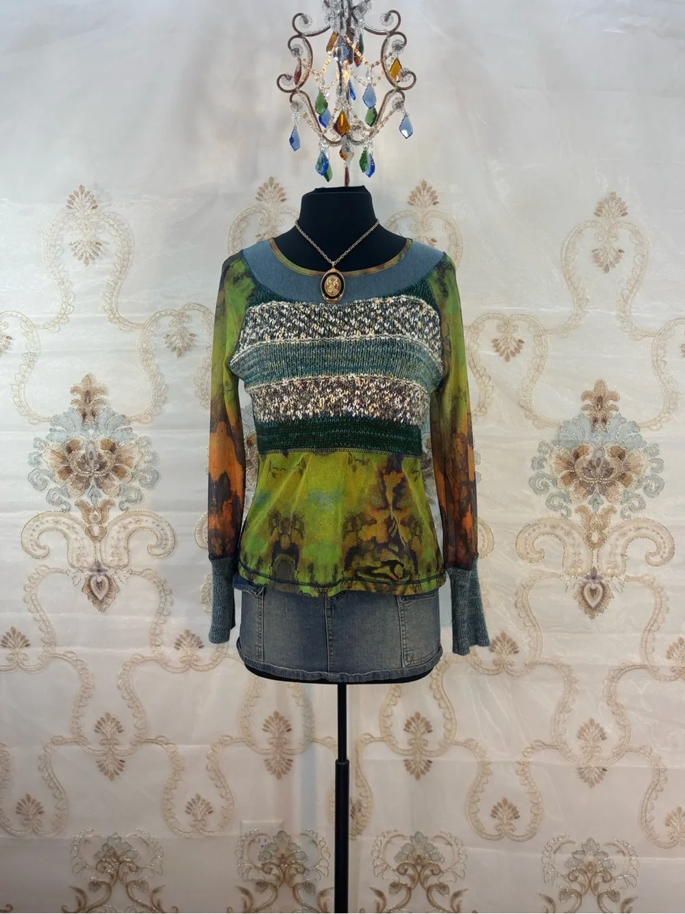 ✨Vintage Y2K Mixed Media Tie Dye Sweater Top✨